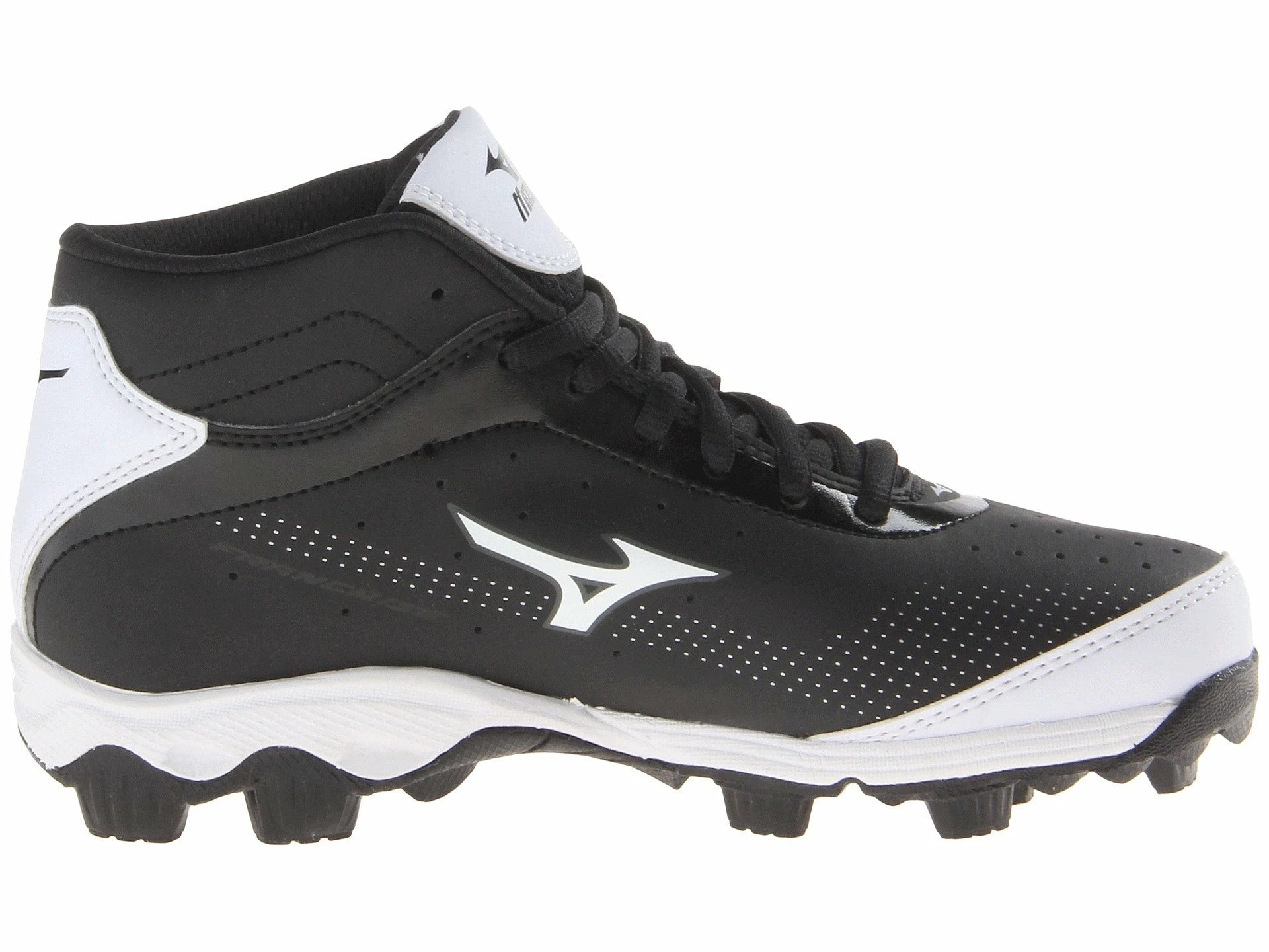Mizuno 9 Spike Franchise 7 Mid Youth Molded Cleats - Black White 2 Mizuno 9 Spike Franchise 7 Mid Youth Molded Cleats - Black White - Image 2