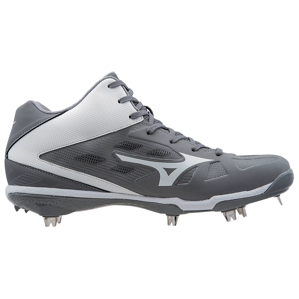 Mizuno Heist IQ Mid Cleats - Gray White 2 Mizuno Heist IQ Mid Cleats - Gray White - Image 2