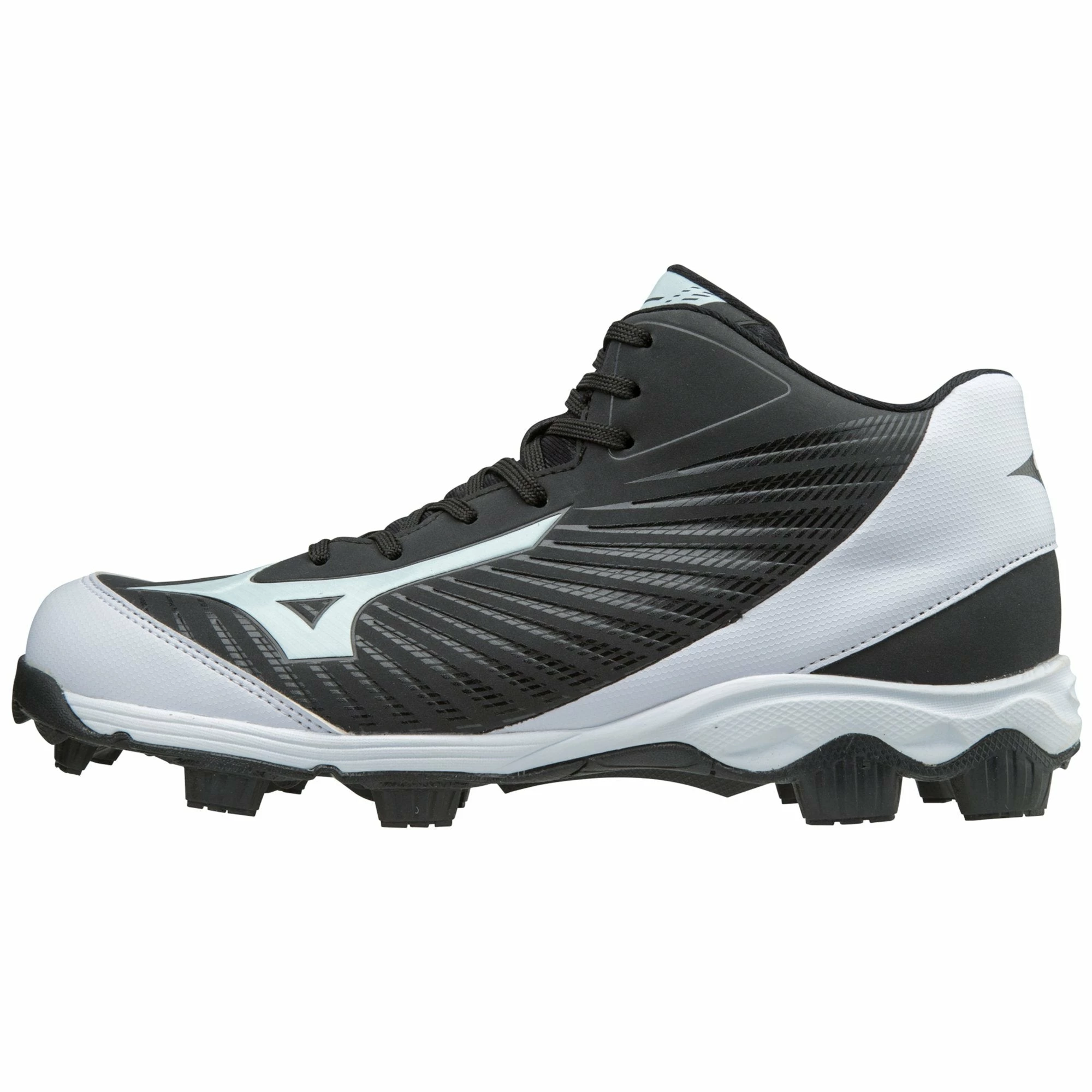 Mizuno Men's 9-Spike Advanced Franchise 9 Mid Molded Cleats - Black White 1 Mizuno Men's 9-Spike Advanced Franchise 9 Mid Molded Cleats - Black White
