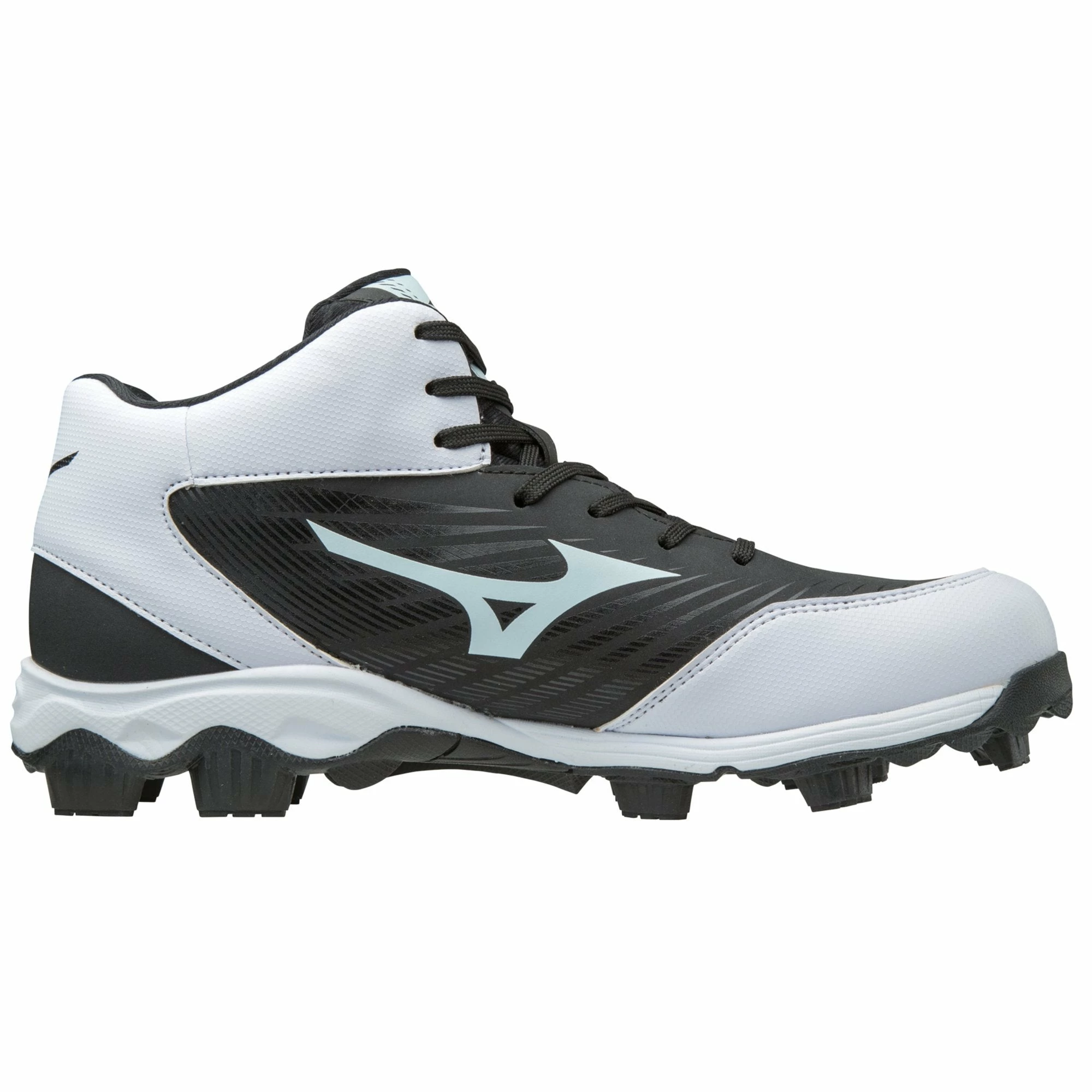 Mizuno Men's 9-Spike Advanced Franchise 9 Mid Molded Cleats - Black White 2 Mizuno Men's 9-Spike Advanced Franchise 9 Mid Molded Cleats - Black White - Image 2