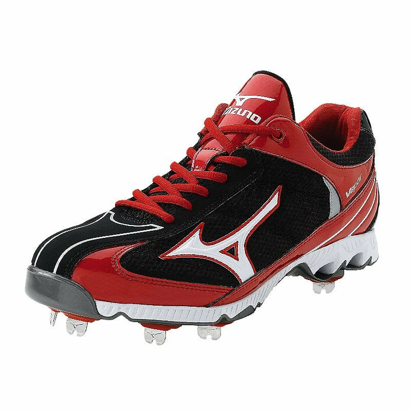 Mizuno 9 Spike Lite Vapor Elite 5 Metal Cleats Black / Red 1 Mizuno 9 Spike Lite Vapor Elite 5 Metal Cleats Black / Red