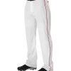 Alleson PWRPBP Adult Warp Knit Baseball Pant With Side Braid - White Scarlet